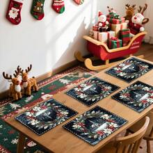 1 buc/4 buc/6 buc/100 buc Covorașe Placemat cu model de scenă bisericească cu fructe de pădure de ilex și poinsettia, Covorașe Placemat dreptunghiulare din poliester, lavabile la mașină, Protecții de masă, Covorașe Placemat termoizolante, Decorațiuni de masă pentru restaurant, Articole pentru petreceri, Decorațiuni de Crăciun, Pot fi oferite cadou