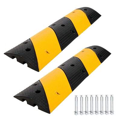 3FT Rubber Speed Bumps (2 Pack), 66000 LB Capacity Heavy-Duty Speed Humps For Parking Lots, Roads, Schools, Warehouses, Hotels 32inch, 183 Trapezoidal Speed Bump 2 Assemblies 4 Ends