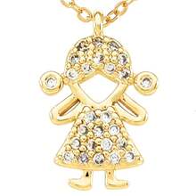 Collar de Niños Personalizable de Zirconia Color Dorado - Hijos - Chapa de oro Calidad Premium - REGALO PARA MAMÁ - Detalle Especial para Mama - Dia de Las Madres - Elegantia Jewelry (Bright, 1 Niño y 1 Niña) - Brillante - Ver 1