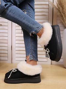 Thick Sole Short Ankle Snow Boots, Platform Thick Bottom Short Tube Winter Warm Velvet Women Shoes