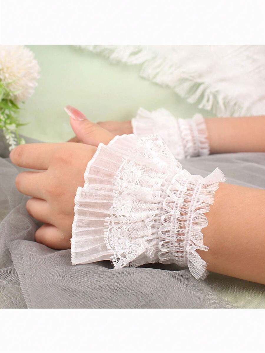 1 Phụ kiện tay áo giữ ấm viền ren có thể tháo rời cho áo nỉ, áo cánh dành cho nữ - Tay áo ren - Xem 1