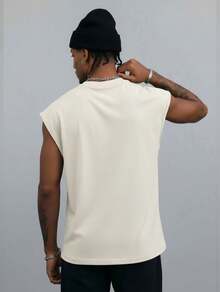 Men's Oversized Tank Top 100% Cotton Plain Basic Oversized Blouse Sleeveless T-Shirt Streetwear Cool - 奶油色 - 查看 2
