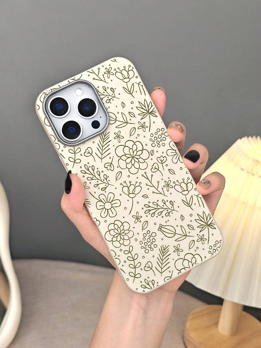 Minimalistische grüne Blumen-Handy hülle, botanisches Design, schickes Design mit Blattmuster, stilvolles, von der Natur inspiriertes Accessoire, stoßfeste Hülle,kompatibel mit iphone 17 pro max/17 pro/17/Air/16promax/16pro/16plus/16/15promax/15pro/15plus/15/14promax/14pro/14plus/14/13promax/13pro/13/12promax/12pro/12 - Weiß(white) - Übersicht 1