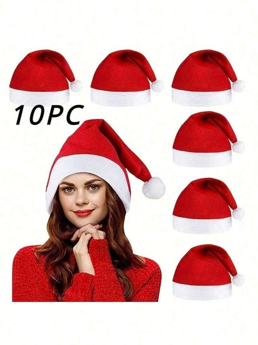 10pcs Festive Santa Hats For Adults - Ideal For Christmas & New Year's Parties, Hand Wash Only Home Decor Christmas Decorations Room Decor Winter