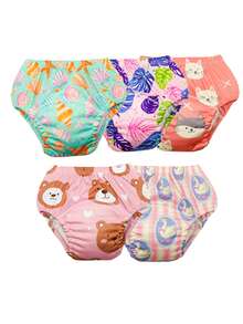 5 件婴儿可重复使用印花如厕训练裤，男孩和女孩婴儿如厕训练内裤，可水洗 - 粉紅熊愛心 - 查看 6