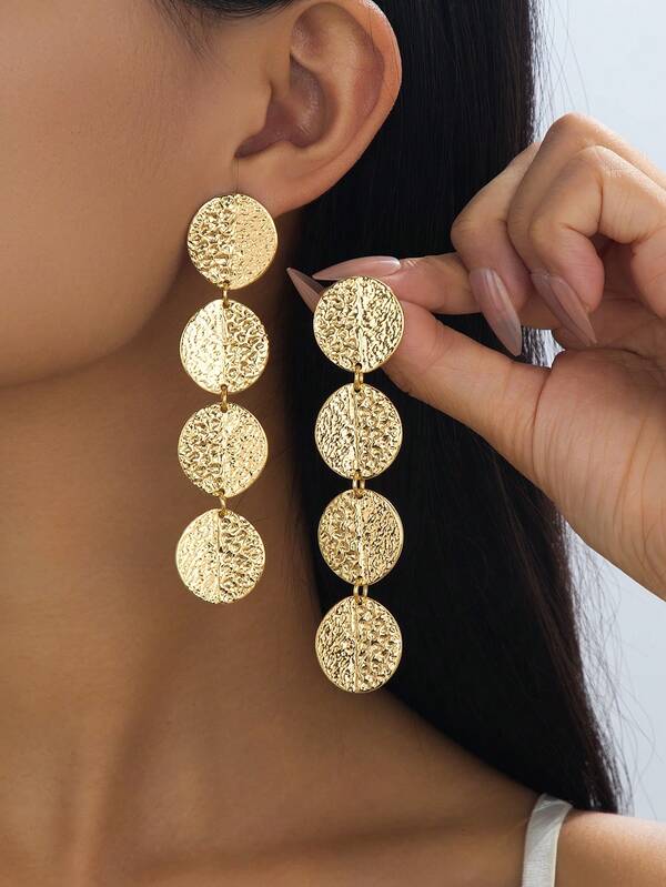 1 pieza Pendientes de borlas con círculo arrugado geométrico de color dorado metálico, joyería minimalista personalizada y exagerada para uso diario