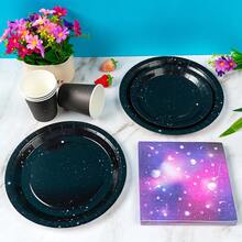 1 Set Black Starry Night Disposable Plates, Napkins And Cups, Suitable For 10 Guests, Disposable Paper Plates Party Supplies Fit For Birthday Party, Family Picnic