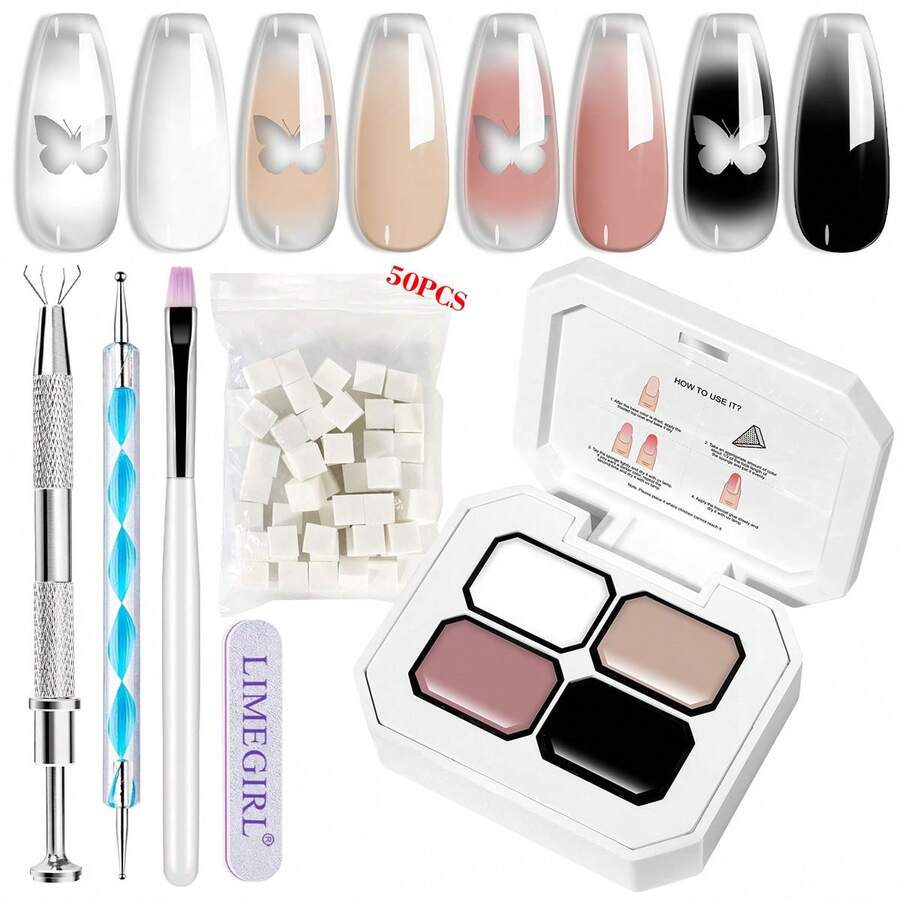 LIMEGIRL 免洗凝胶指甲套装，4 种颜色白色黑色粉色裸色渐变指甲油套装，免洗凝胶法式指甲美甲无需擦拭浸泡 UV DIY 艺术家居沙龙 - 彩色 - 查看 1