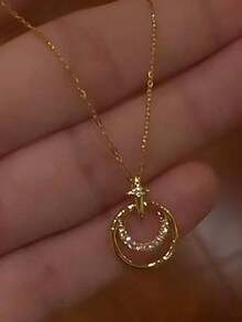 1pc Dainty & Sparkly Star & Eight-Pointed Star Shaped Necklace With Versatile Style - Gold - 查看 7
