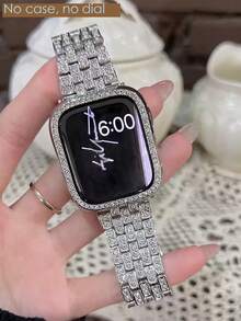 1 件兼容 表带 Apple Watchband 38mm 40mm 41mm 42mm 44mm 45mm 46mm 49mm，女士银饰闪亮钻石和水钻可替换金属表带兼容 Ultra 2/Ultra Series 11/10/9/8/7/6/5/4/3/2/1/SE，兼容 配件。智能表带 - 銀色 - 查看 3