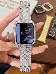 1 件兼容 表带 Apple Watchband 38mm 40mm 41mm 42mm 44mm 45mm 46mm 49mm，女士银饰闪亮钻石和水钻可替换金属表带兼容 Ultra 2/Ultra Series 11/10/9/8/7/6/5/4/3/2/1/SE，兼容 配件。智能表带 - 銀色 - 查看 9