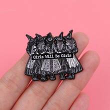 “Girls WillBe Girls”珐琅别针 翻领别针 背包上的徽章 女士胸针 衣服礼物 珠宝 时尚配饰 - 黑色 - 查看 5
