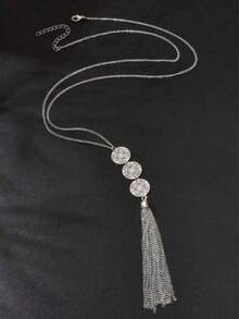 1 件波西米亚风格长链圆形吊坠流苏项链，适合夜总会派对的女士珠宝 - 銀色 - 查看 5