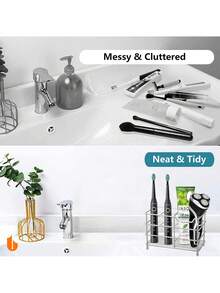 Toothbrush Holder For Bathrooms, 5 Slots Black Stainless Steel Modern Bathroom Organizer With Toothpaste Groove For Modern Home Sanitation Storage And Organizer