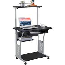 2 Tiers Computer Desk With Keyboard Shelf And Printer Shelf Stand Home Office PC Laptop Table Furniture Study Gaming Desktop Workstation - Black - View 2