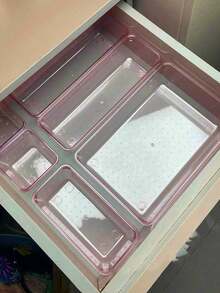 4pcs/7pcs/25pcs Dreamy Pink Drawer Storage Box Gift Set, Different Combinations Of 4pcs, 7pcs And 25pcs, Suitable For Multi-Purpose Drawer Storage, Cosmetic Storage Boxes In Bathroom, Vanity, Bedroom, Kitchen And Office; PET Transparent Desktop Storage Boxes,Room Decor - Pink - View 3