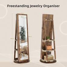 Dripex Jewelry Organiser Mirror Wardrobe, 360° Swivel Jewelry Storage Wardrobe, Lockable, 3 In 1 Free Standing Mirror With Storage Shelves - Mocha Brown - View 6