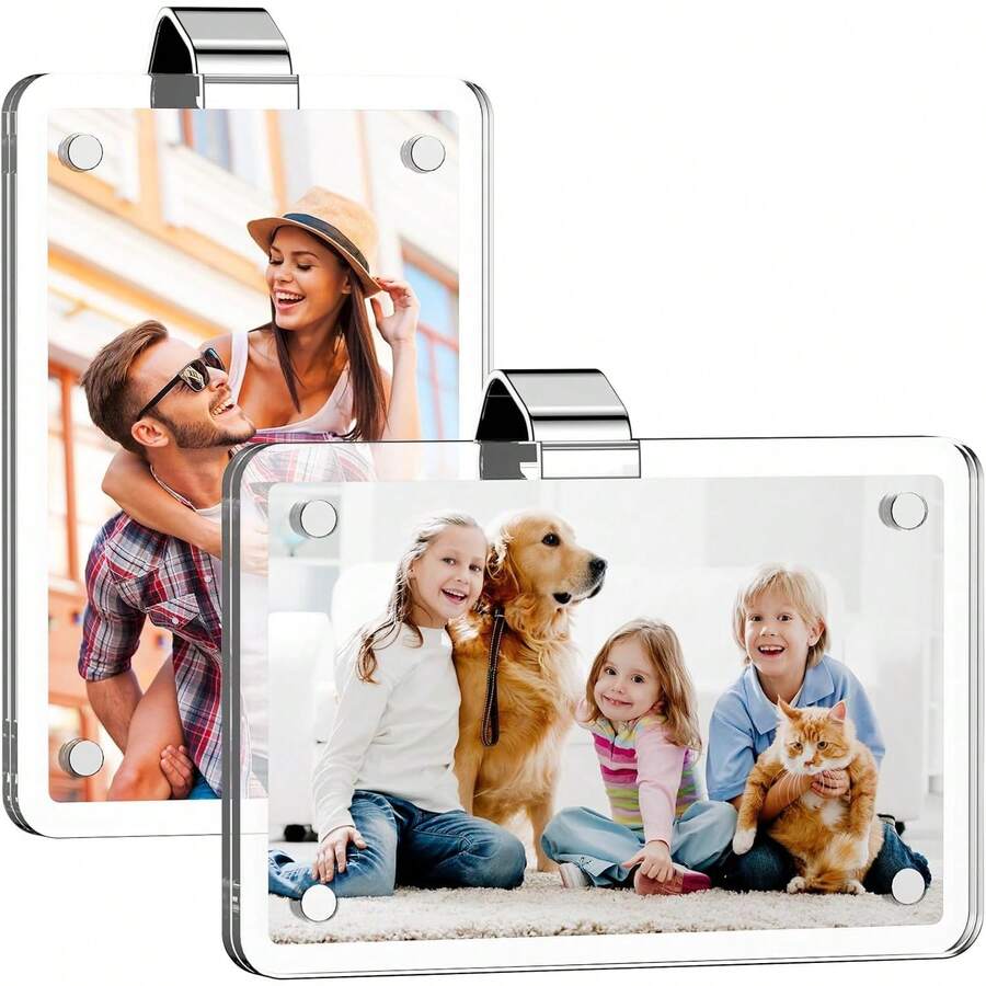 2pcs Car Photo Frame, Acrylic Car Sun Visor Photo Clip, Personalized Car Accessories Magnetic Car Sun Visor Photo Frame, For Adding Family Or Personal Photos