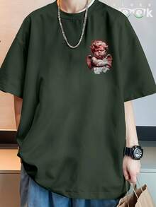 Shirt Oversized Streetwear Angel Money Dollar Cupid Angel Drawing Printed Anime REF 7177 FLUXOGEEK - xanh quân đội - Xem 6