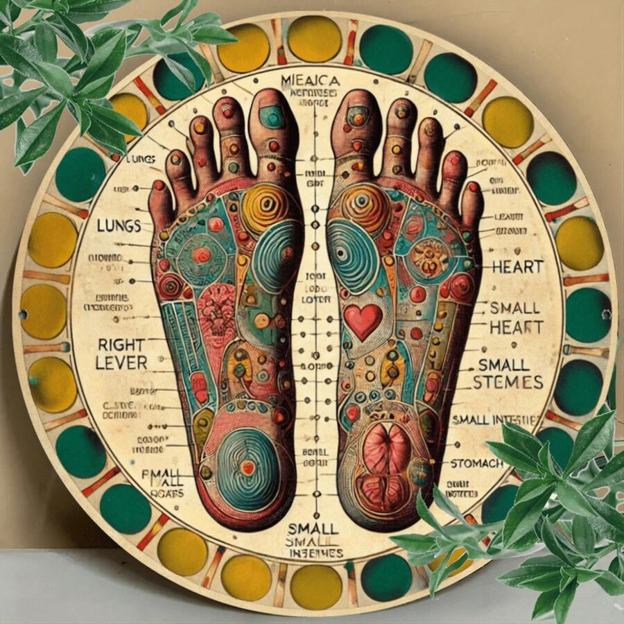 1pc Vintage Reflexology Foot Chart Metal Sign - 8x8inch Aluminum Wall Decor, Educational For Home, Garden, Bar, Cafe & Gym - 鋁 20x20cm(8x8吋) - 查看 1
