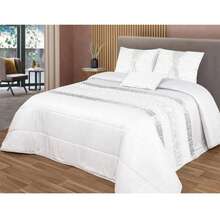 Colcha Edredón de acolchado fino cristal con pedreria y brillo 250*260 cms + 3 cojines a juego con relleno para entretiempo,Colcha decorar tu dormitorio para Cama 135cm/ 150cm - Blanco - Ver 1
