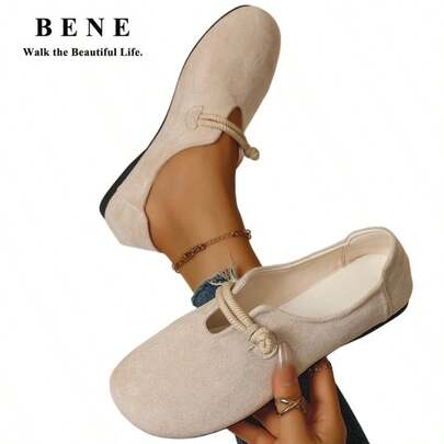 BENE 2025 Autumn Women's Vintage Suede Flats - Comfortable Round Toe Slip-On Shoes With Knot Detail, Casual Soft Daily Loafers For Women