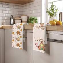 MEMNUN 2pcs Christmas Gingerbread Man, Gingerbread House, Candy Cane, Christmas Tree, Snowflake, Merry Christmas Text Printed Kitchen Towels, Dish Towels, Hand Towels, Dish Cloths, 15.75*23.62in(40*60cm), Super Soft Absorbent Microfiber, Modern, Christmas Decor, Home Decor, Kitchen Decor, Cooking, Baking, Tea Towels, Cleaning Supplies, Suitable For Restaurant, Kitchen, Christmas Holiday Decoration And Gifts, All Season