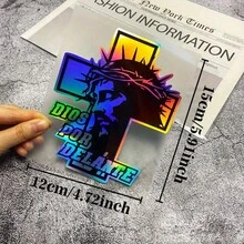 Cross Reflective Laser Waterproof Decal – Easter Gift, Prayer Sticker Hides Window Scratches Wall Decor Room Decor Wall Stickers Wall Sticker Stickers Home Decor - Multicolor - View 4