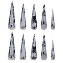 Stiletto Press On Nails Long Fake Nails Black Gothic Glue On Nails Bear Charm Acrylic Nails Y2k False Nails 24Pcs Almond Manicure Stick On Nails Handmade Artificial Nails - 多色16 - 查看 3