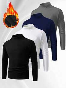 1PC Men's Paris Pattern Black Simple And Versatile Half Turtleneck Base Layer. Skin-Friendly Fabric, Soft Base Layer. Suitable For Giving To Boyfriends Or Husbands.
