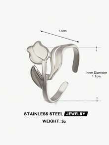 1pc Stainless Steel Minimalist Floral Tulip Design Ring, Suitable For Women's Daily Wear