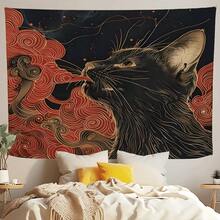 A Tapestry Featuring An Asian Ukiyo-E Style Cat Amidst Clouds And Waves, Complete With Additions, Perfect For Decorating Walls In Homes, Dorms, Or Bedrooms - 1PC - 查看 6