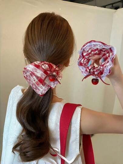 1 ou 2 unidades de elástico de cabelo com laço de cereja vermelha, acessório elegante e charmoso para rabo de cavalo, ideal para presentes, viagens, lembrancinhas para mulheres e acessórios de cabelo.