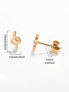 1 Pair Cute Golden Snake & Swallow Stud Earrings, Delicate Snake & Swallow Shaped Earrings, Stainless Steel Waterproof Earrings, Unique Animal Design, Fashionable & Versatile, Gift For Girlfriend Birthday