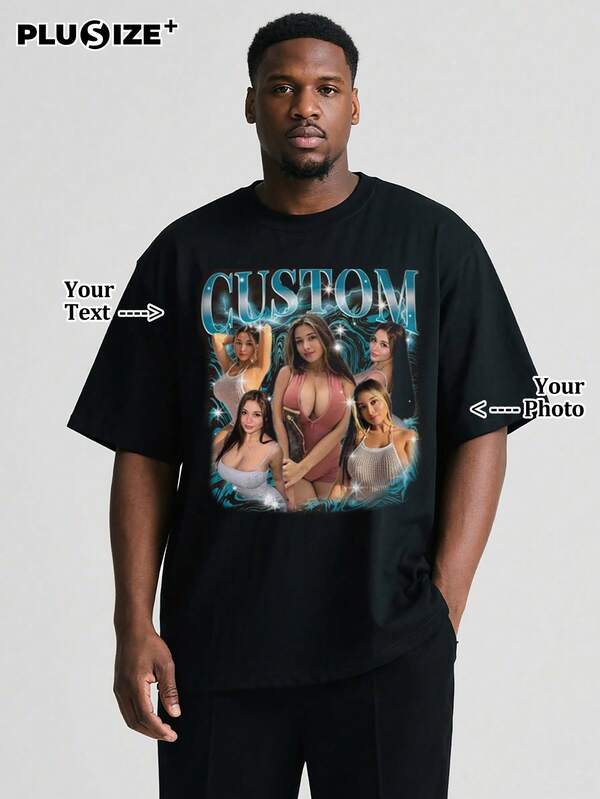 Customize Personalized And Commemorative Gifts And Men's Casual T--Shirts Add Your Own Images (Family Photo/Selfie/Pet Photo/Friend Photo/ Lover Photo/Girlfriend Photo/Gift/Couple Logo) Your Text To Design Your Personalized Printed T-Shirt For Father's Day And Mother's Day