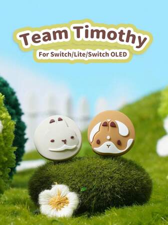  4개 닌텐도 스위치용 귀여운 엄지 그립 캡, 스위치/OLED/스위치 라이트와 호환되는 실리콘 조이스틱 엄지 스틱 커버 - Team Timothy & GeekShare
