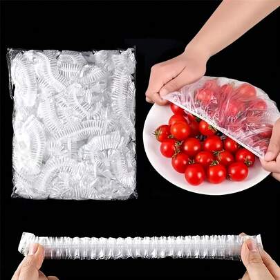 500pcs Disposable Food Wrap Film, Transparent & Stretchable, For Leftover Food, Fruits & Vegetables, Suitable For Restaurants, Outdoor, Refrigerator, Kitchen Counter, Storage Containers, Kitchen Supplies