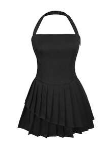 ii Black Sexy Halter Waist Cinched Mini Dress For Women Elegant Summer - Black - View 5
