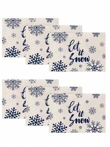1 Stück/4 Stücke/6 Stücke/60 Stücke Weihnachts-Leinen-Tischsets, Leinen-Tischsets mit blauem Schneeflocken- & Buchstaben-Motiv, Winter-Weihnachts-Tischsets, Fröhliche Weihnachten, geeignet für Zuhause, Restaurant, Esszimmertisch Dekoration, Haushaltsartikel - Verschiedenfarbig - Übersicht 16