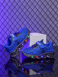 Fashion Spider LED Luminous Breathable Mesh Sports Shoes, Suitable For Boys And Girls - Casual, Shock-Absorbing, All-Season Non-Slip Outdoor Running And Walking Shoes