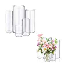 5pcs Glass Vase Cylinder Vases For Centerpieces Small Flower Glass Vases Home Decor Centerpiece Table Clear Flower Vase Decorations For Wedding&Holiday 4,6,7.5,8,10 Inch Tall - 無色 - 查看 1