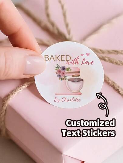 1-288 unidades Etiquetas personalizadas para tienda minorista, Pegatinas navideñas personalizadas, Pegatinas redondas con texto personalizado - Etiquetas autoadhesivas personalizadas, Adecuadas para bolsas de regalo, envoltorios de dulces y productos horneados, con patrones florales, impresas con el texto "Horneado con amor", se pueden usar como pegatinas para bolsas de regalo, pegatinas de agradecimiento, etiquetas para despedida de soltero, pegatinas para sobres, pegatinas para invitaciones.