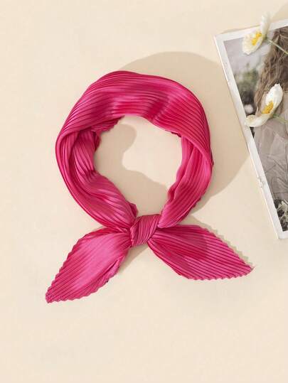 1条女士纯色仿丝褶皱小围巾，可作头巾、发带、发圈、多功能头巾，适合日常使用