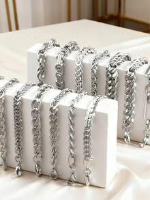 15pcs Stainless Steel Chain Bracelets, Fashionable Hip Hop Style, Suitable For Daily Wear, Weddings, Parties, Holidays Gift