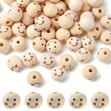 15/25/35/40pcs 20mm Happy Face Wooden Beads, Suitable For DIY Jewelry, Bracelets And Keychain Crafts - Beige - View 14