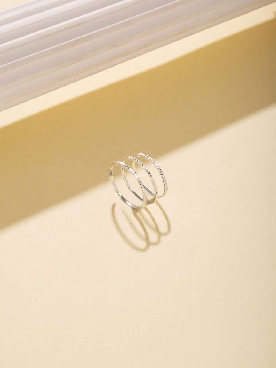 Nooxian 3pcs Simple Fashion Knuckle Ring Set For Women, Plain Circle Midi Rings - Silver - View 1