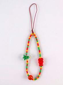 GO2CJBEADS 1pc New Fashion Christmas Mobile Phone Chain Lanyard For Women Simple Santa Claus Acrylic Beaded Phone Chain Beaded Keychain