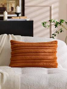 1pc Orange Textured Thick & Thin Stripe Rabbit Fur Decorative Throw Pillow Cover, Jacquard Rabbit Fur Front, Plush Fleece Reverse, Square Cushion Sham, Holiday Home Decor Pillow Case, Soft Velvet Fabric, Modern Decor For Sofa, Bedroom - Orange - View 13