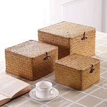 1/3 Stücke handgefertigte gewebte Körbe im Boho-Stil, Desktop-Organizer Geschenkbox, gewebter Aufbewahrungskorb, Bambusgeschenkbox, Seetang-Begleiter, Bambuskorb, Mehrzweck-Aufbewahrungsbox, Regalkorb, geeignet für Kosmetik, Büroartikel, Kleidung, Spielzeug, Badezimmer, Schlafzimmer, Wohnzimmer, Studentenwohnheim, Büroschreibtisch, Snacks und Schmuck - Kaffeebraun - Übersicht 8