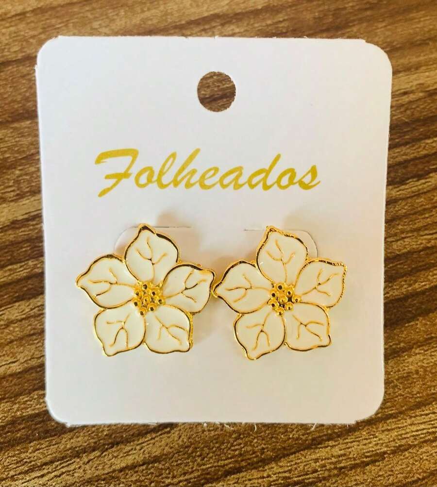 Enameled 5-Petal Flower Earring - 白色 - 查看 1